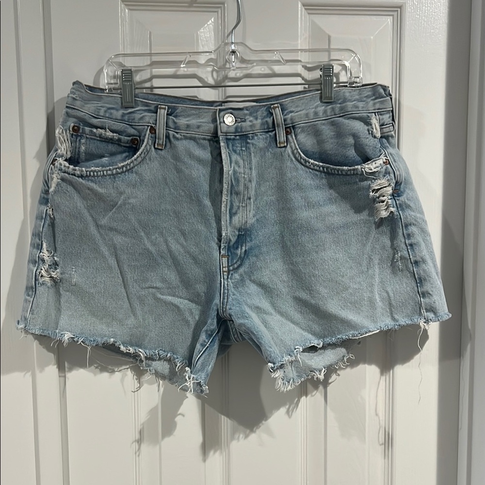 Agolde Blue Jean Shorts Distressed Cut-Off